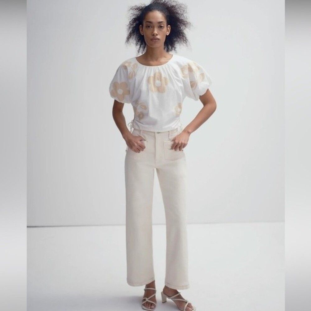 Madewell NWT Petite Perfect Vintage Wide Leg Jeans Size 32P Patch Pocket White